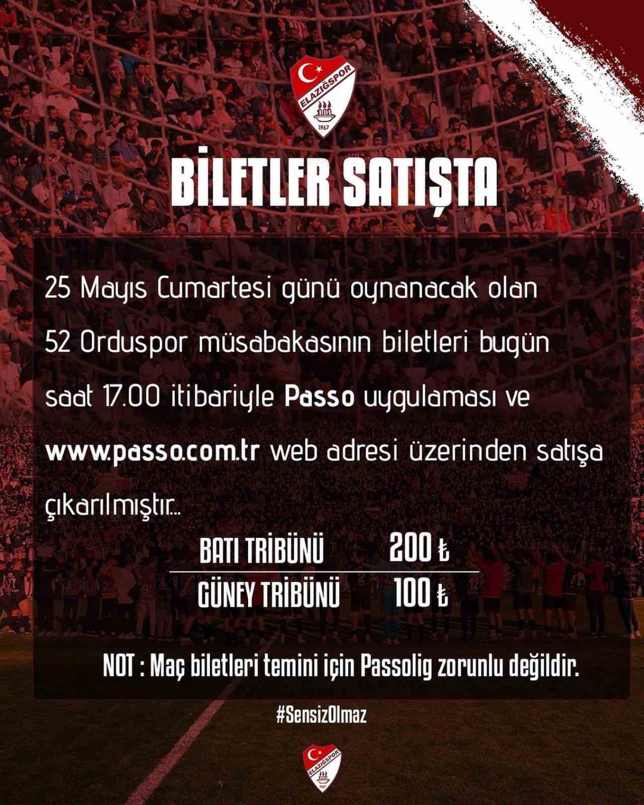 Elazığspor-52 Orduspor maçı biletleri satışta