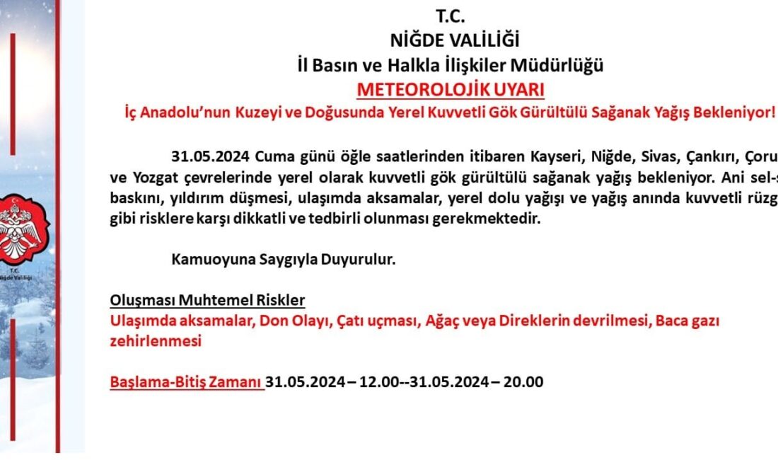 NİĞDE VALİLİĞİ BUGÜN İÇİN