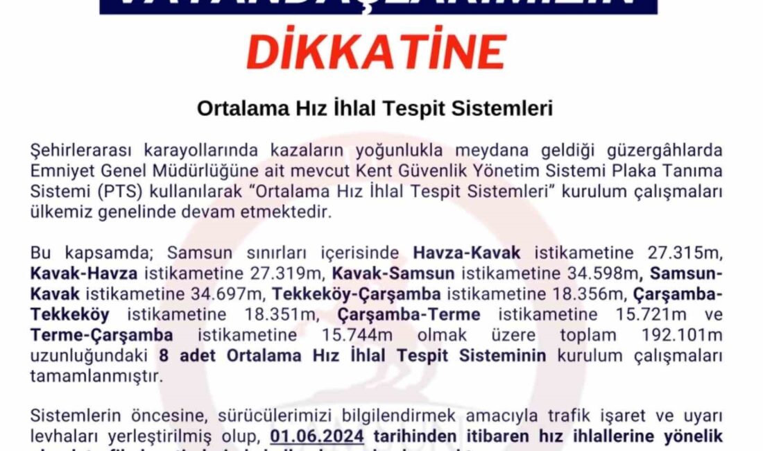 SAMSUN VALİLİĞİ, ORTALAMA HIZ