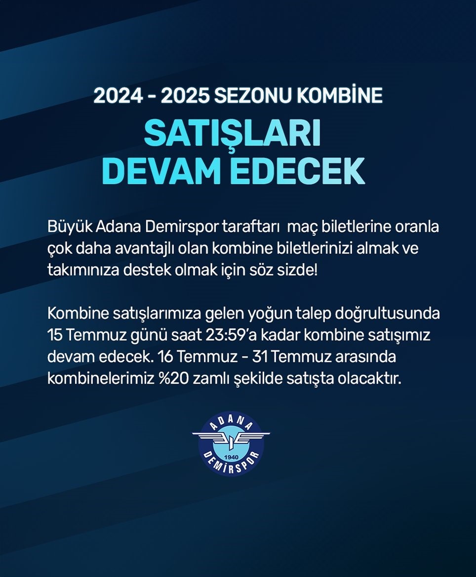 Adana Demirspor, 2024-2025 sezonu kombine satışını uzattı