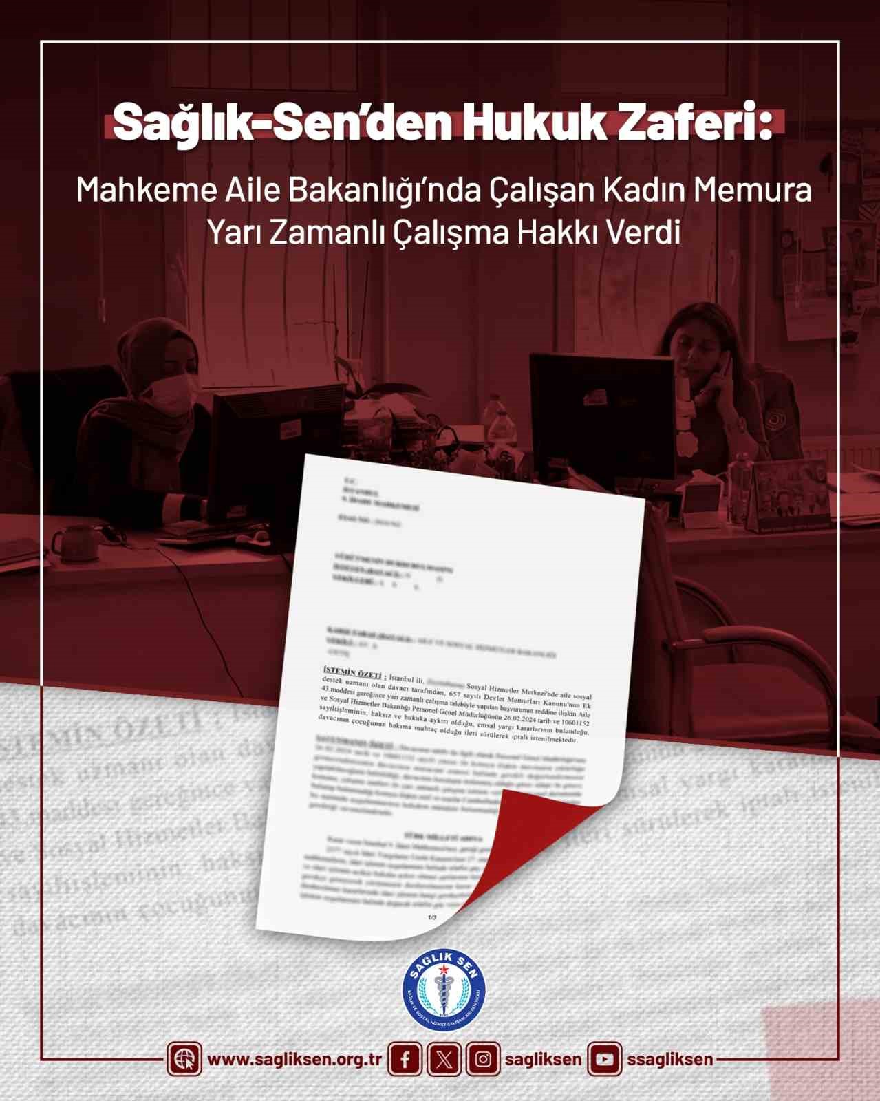 MAHKEME, AİLE VE SOSYAL HİZMETLER BAKANLIĞINDA ÇALIŞAN KADIN MEMURA YARI