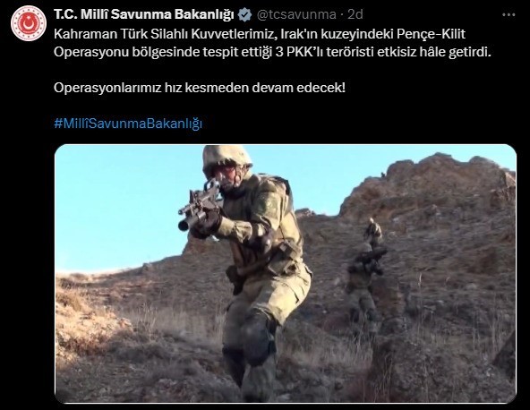 MİLLİ SAVUNMA BAKANLIĞI, IRAK'IN KUZEYİNDEKİ PENÇE-KİLİT OPERASYONU BÖLGESİNDE TESPİT EDİLEN