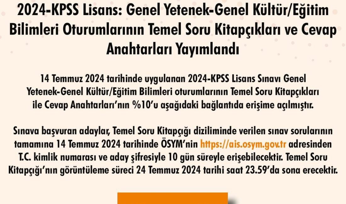 ÖLÇME, SEÇME VE YERLEŞTİRME MERKEZİ (ÖSYM), 2024 KPSS SORU VE