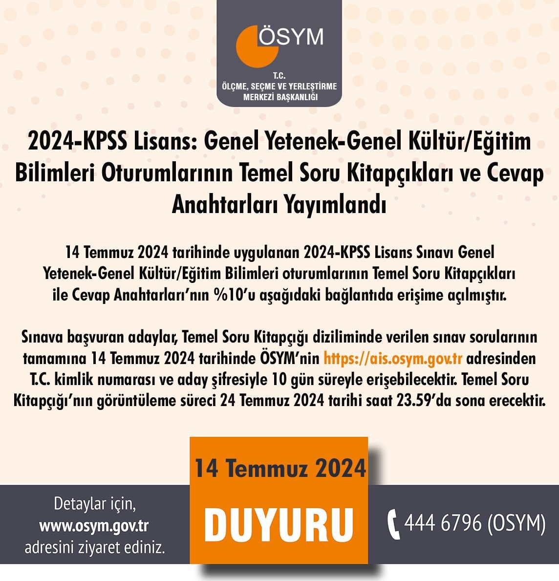 ÖLÇME, SEÇME VE YERLEŞTİRME MERKEZİ (ÖSYM), 2024 KPSS SORU VE