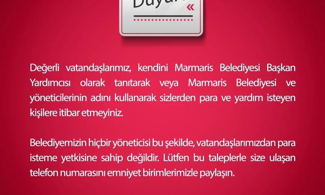 MARMARİS BELEDİYESİ DOLANDIRICILARA KARŞI