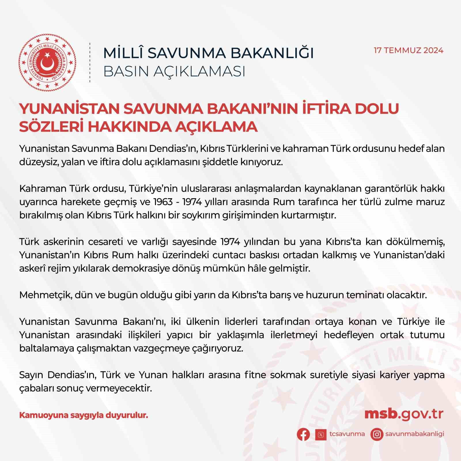 MİLLİ SAVUNMA BAKANLIĞI (MSB) TARAFINDAN , YUNANİSTAN SAVUNMA BAKANI NİKOS