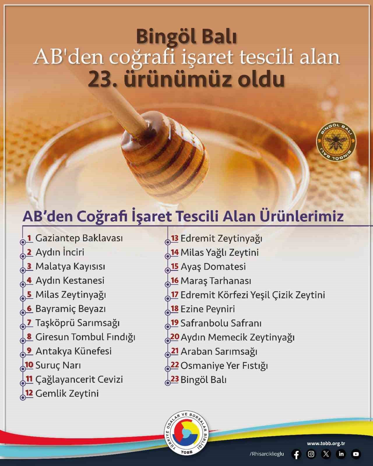 TOBB BAŞKANI RİFAT HİSARCIKLIOĞLU, "BİNGÖL BALI, AB COĞRAFİ İŞARETLİ İLK