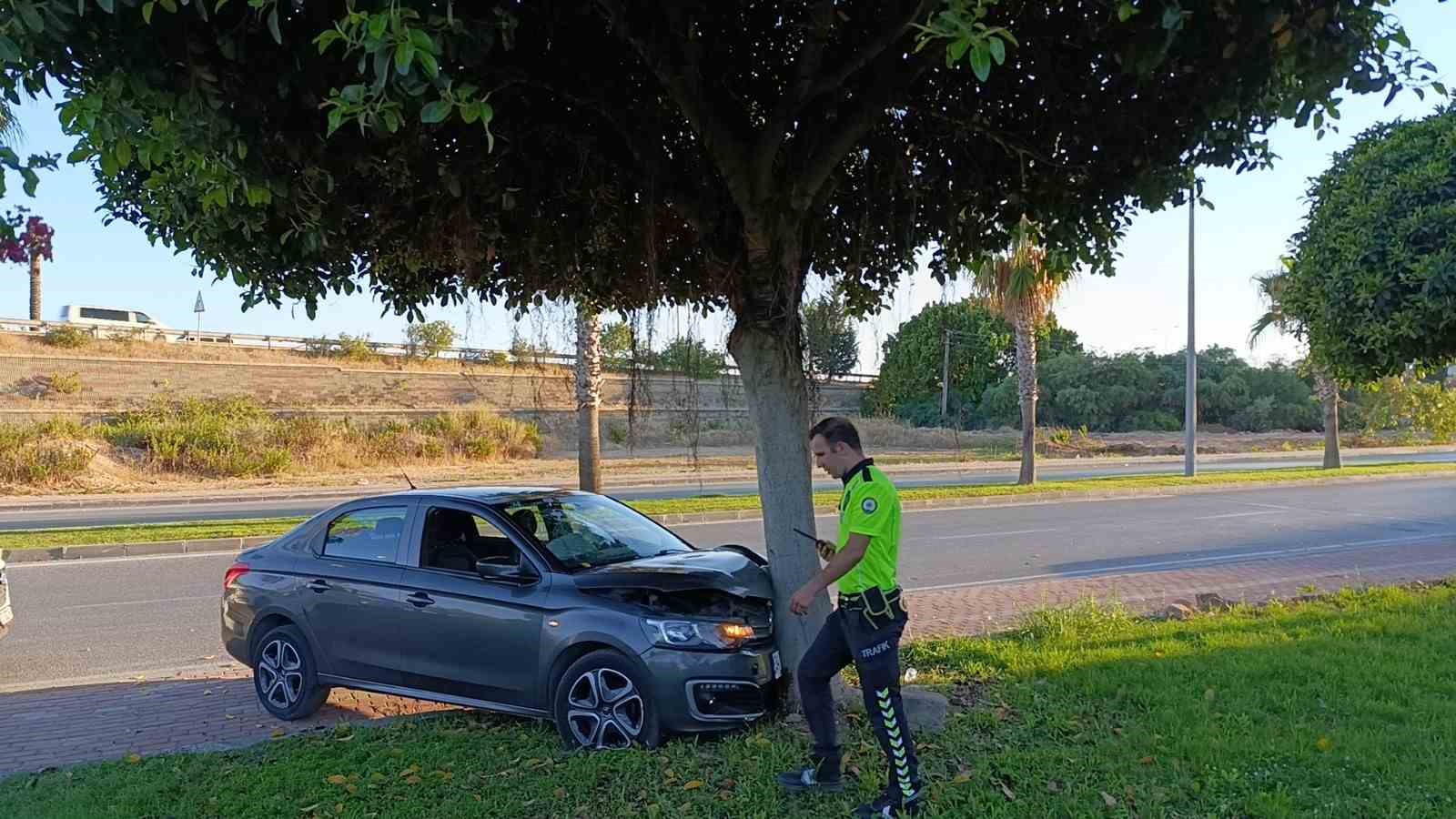 Virajı alamayan otomobil ağaca çarptı