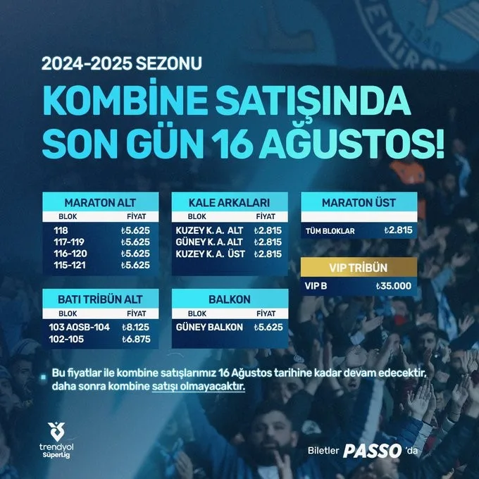 Adana Demirspor’un kombine satışlarında son gün 16 Ağustos