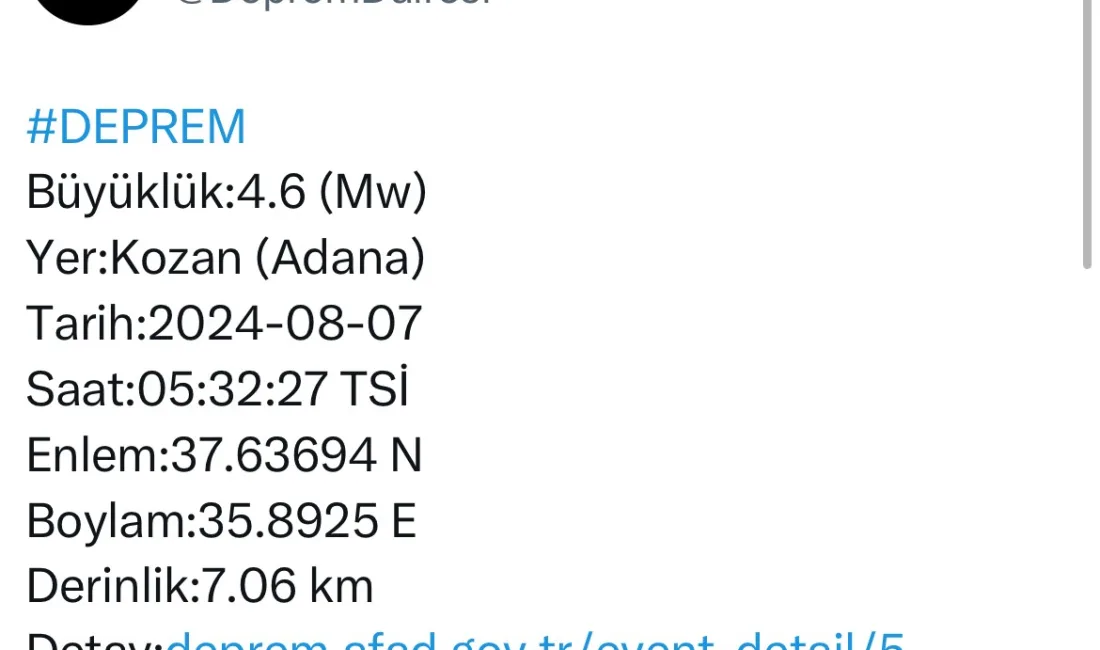 ADANA’NIN KOZAN İLÇESİNDE 4,6