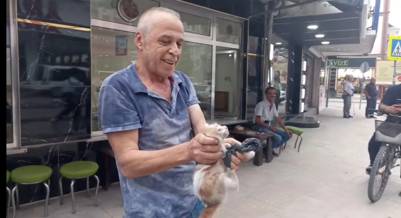 Aracın altına giren kedi kurtarıldı