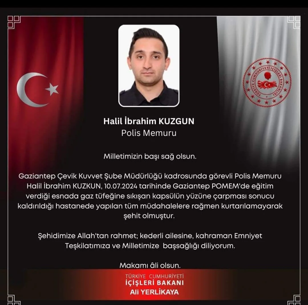 Eğitim sırasında yaralanan polis memuru şehit oldu