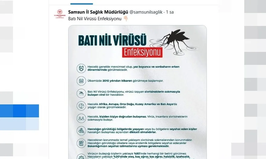 Sağlık Müdürlüğünden ’batı Nil virüsü’ uyarısı