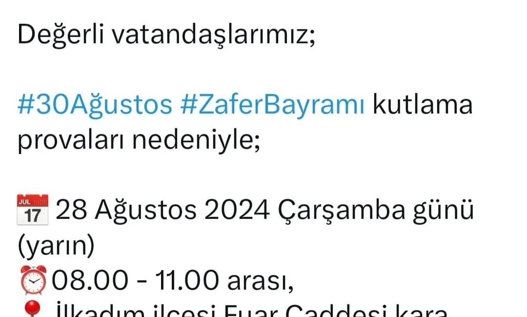 SAMSUN'DA VALİLİĞİ 30 AĞUSTOS