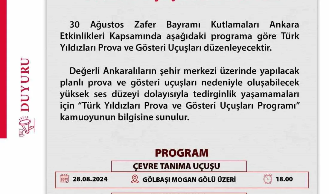 TÜRK YILDIZLARI AKROBASİ TAKIMI 30 AĞUSTOS’TA ANKARA SEMALARINDA GÖSTERİ UÇUŞU