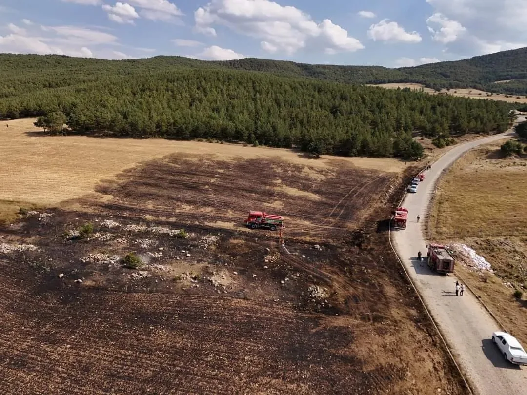 Yozgat’ta anız yangını ormana sıçramadan söndürüldü