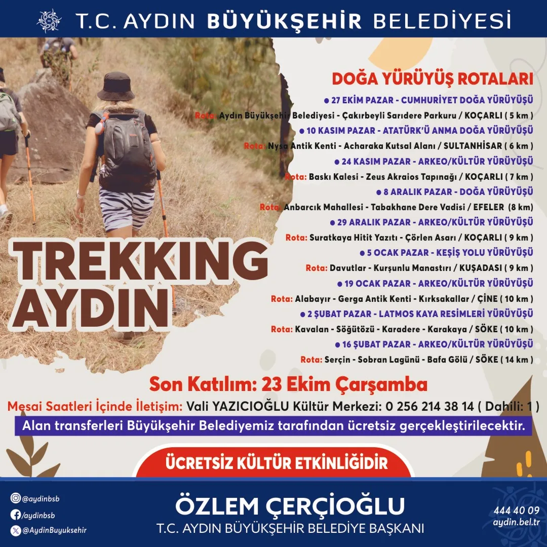 Başkan Çerçioğlu, doğaseverleri “Trekking Aydın” etkinliği ile buluşturuyor