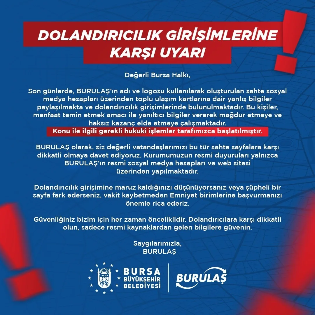 BURULAŞ’tan dolandıcılık uyarısı