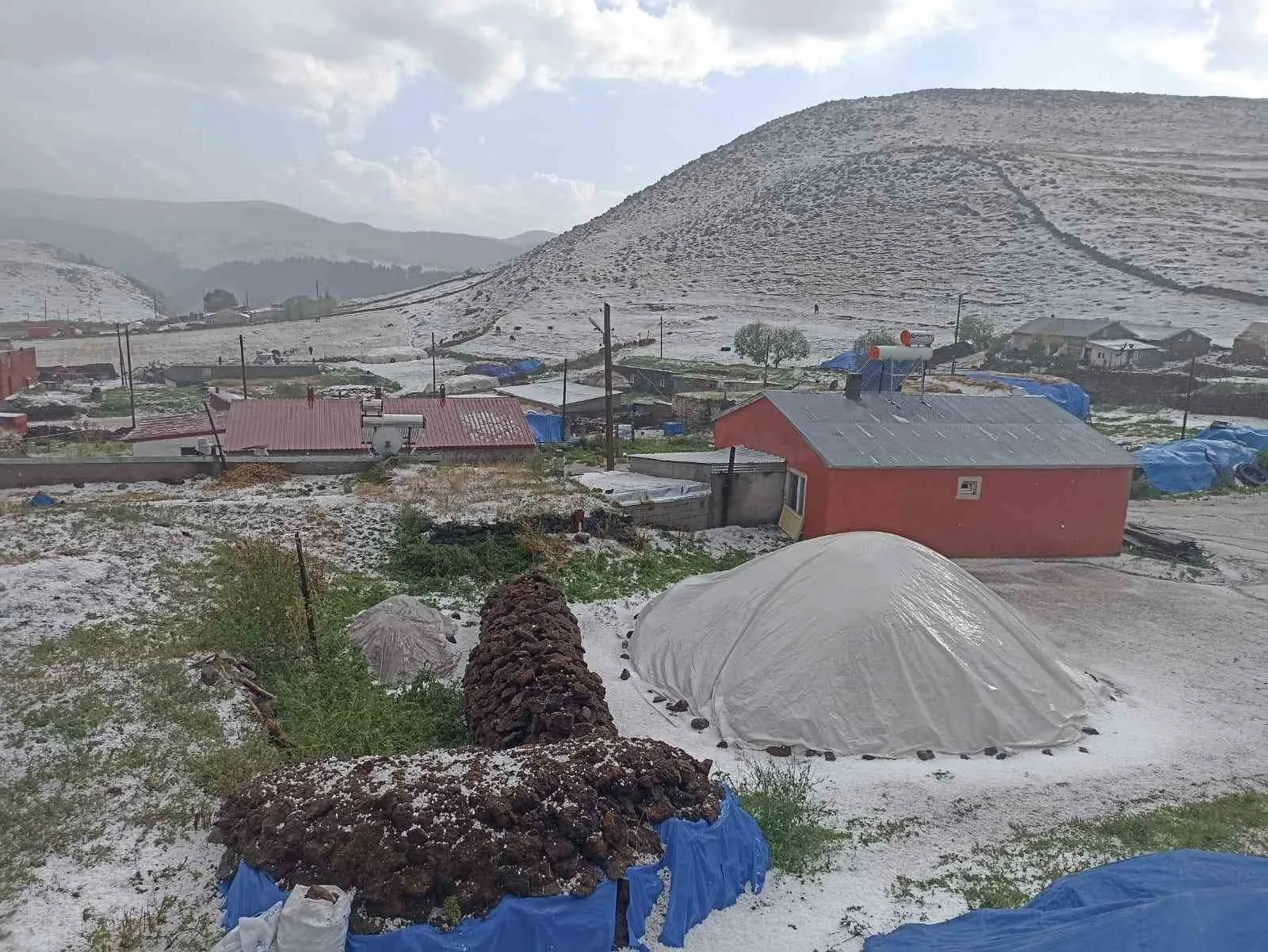 Hanak ilçesi dolu yağışı ile beyaza büründü