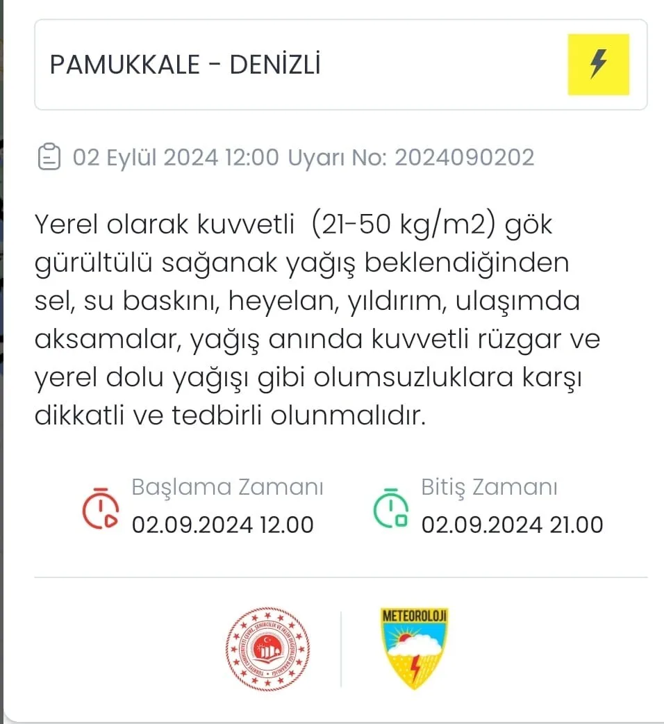 Meteorolojiden Denizli’ye son dakika uyarısı