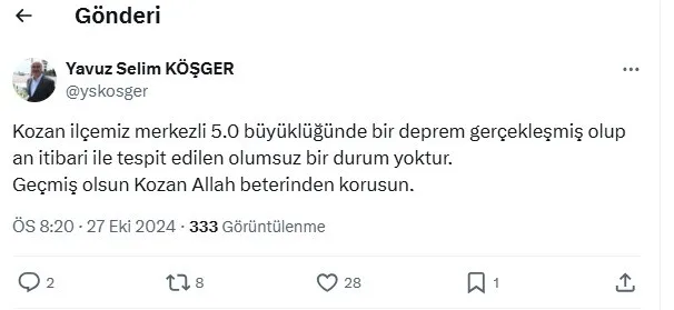 Adana Valisi Köşger: “Olumsuz bir durum yok”