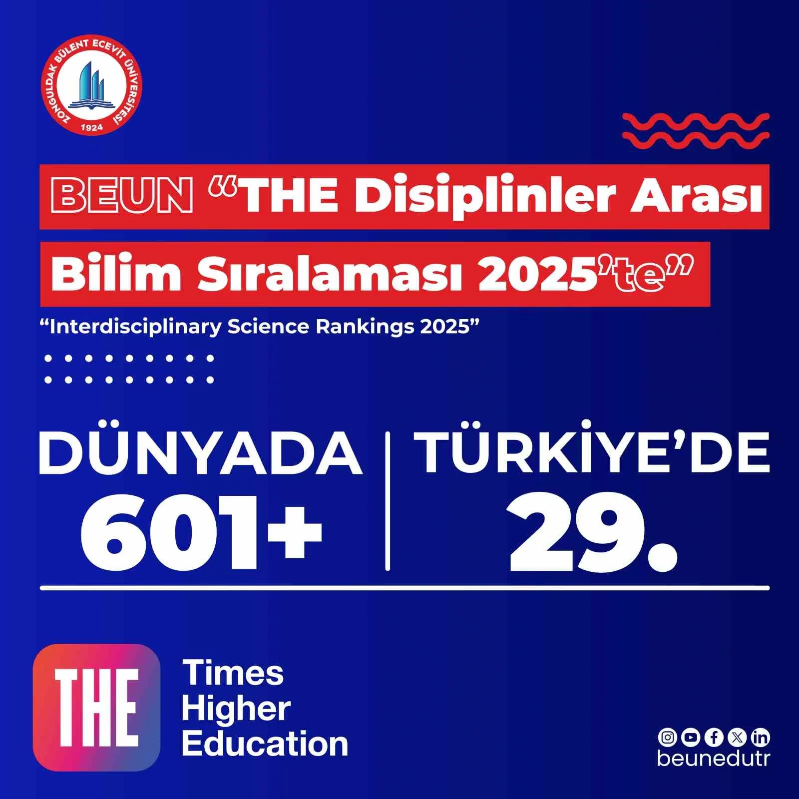 BEUN, THE 2025 yılı disiplinler arası bilim sıralamasında dünyanın eni iyi üniversiteleri arasında yer aldı