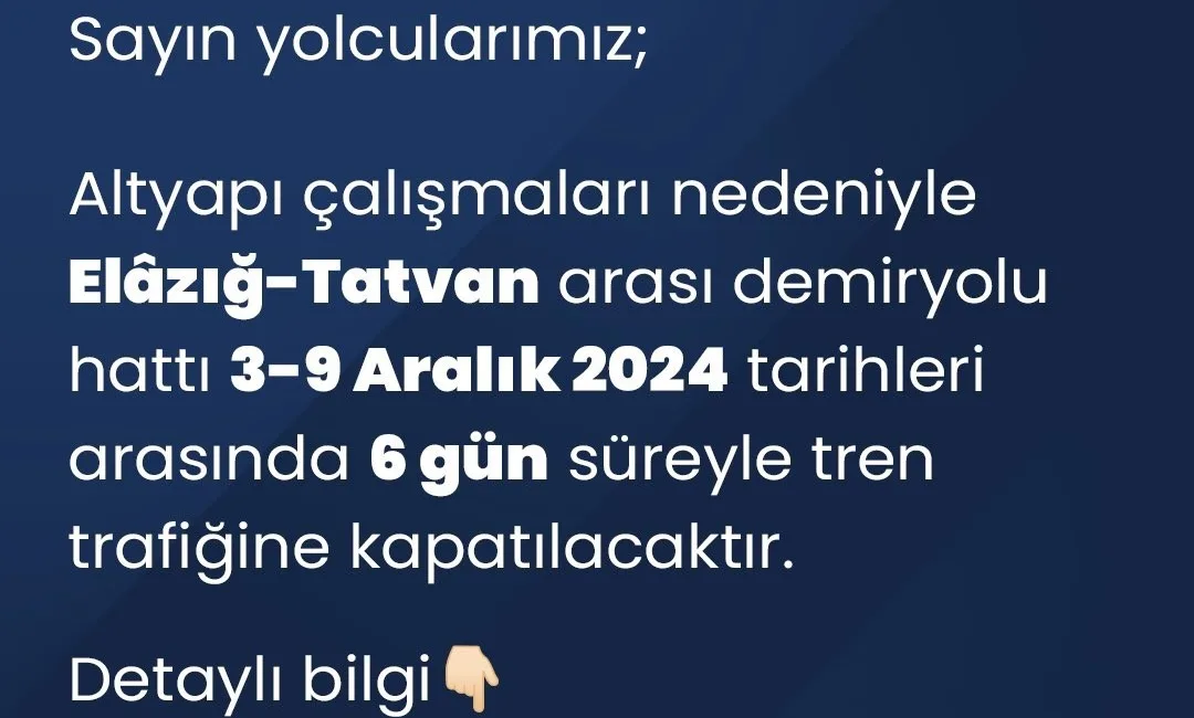 ALTYAPI ÇALIŞMALARI NEDENİYLE ELÂZIĞ-TATVAN