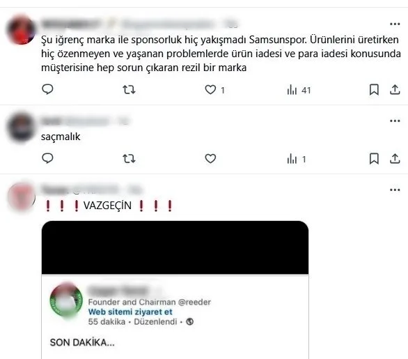 Samsunspor taraftarlarından ’Reeder’ tepkisi: “Başka firma bulamadınız mı?”