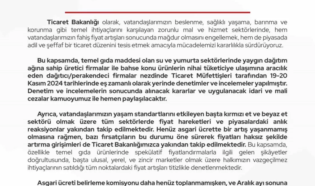 TİCARET BAKANLIĞI, GIDA VE