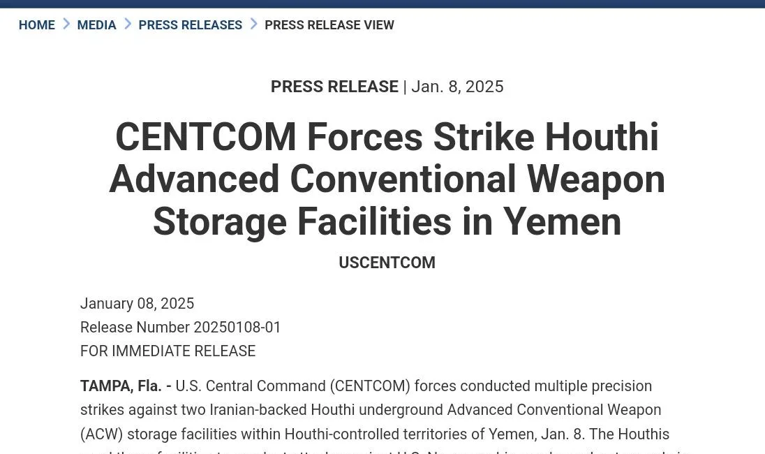 ABD Merkez Kuvvetler Komutanlığı (CENTCOM), Yemen’deki İran destekli Husilere ait