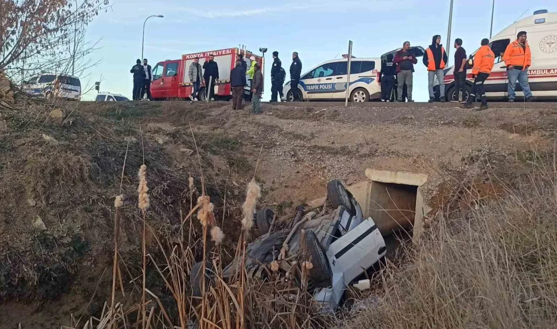 Konya’nın Seydişehir ilçesinde kontrolden çıkan otomobilin sulama kanalına devrildiği kazada