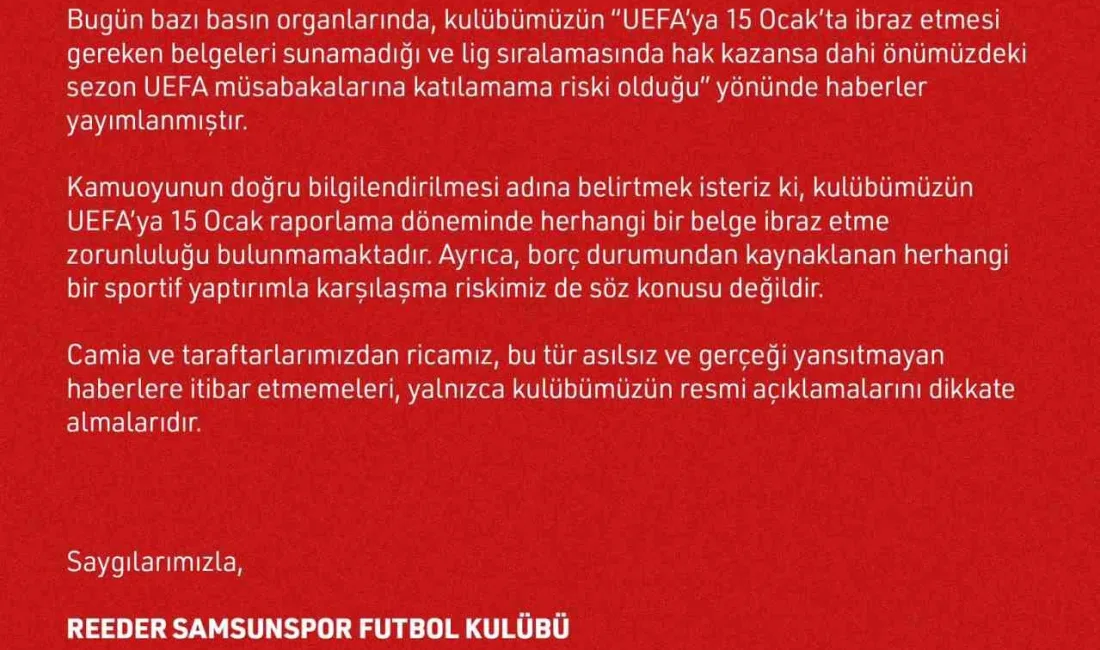 Trendyol Süper Lig ekiplerinden Samsunspor, lig sıralamasında hak kazansa dahi