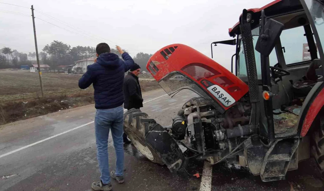 Bolu-Mudurnu kara yolunda traktör ile çarpışarak savrulan otomobil, park halindeki