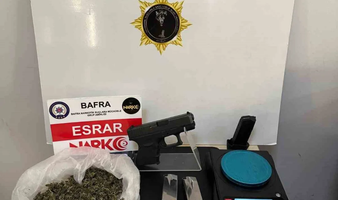 Samsun’un Bafra ilçesinde evinde uyuşturucu ve ruhsatsız tabanca ele geçirilen