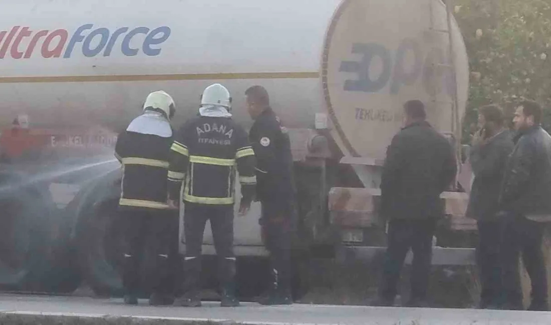 Adana Kozan ilçesinde yakıt tankerinin lastiğinin önce patlayıp sonra yanması